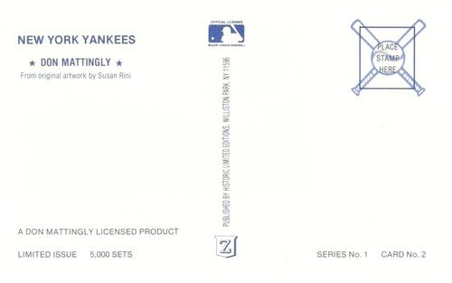 1989 Historic Limited Editions Don Mattingly Postcards (Series 1) #2 Don Mattingly Back