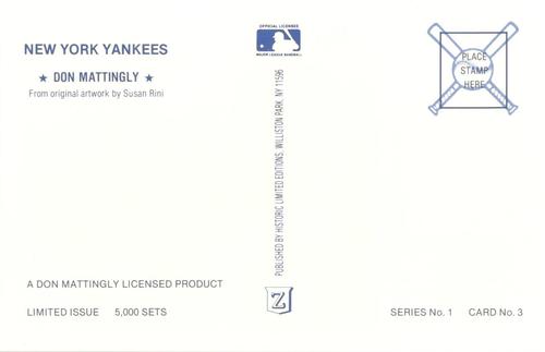 1989 Historic Limited Editions Don Mattingly Postcards (Series 1) #3 Don Mattingly Back