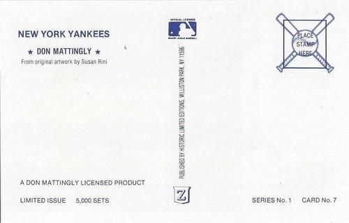 1989 Historic Limited Editions Don Mattingly Postcards (Series 1) #7 Don Mattingly Back