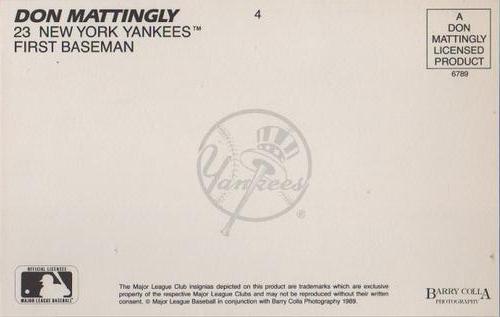 1989 Barry Colla Don Mattingly Postcards #4 Don Mattingly Back