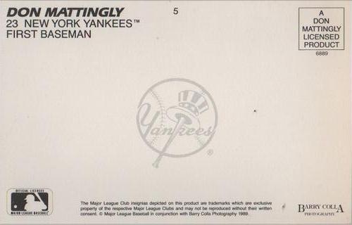 1989 Barry Colla Don Mattingly Postcards #5 Don Mattingly Back