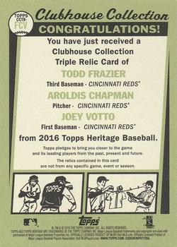 2016 Topps Heritage - Clubhouse Collection Triple Relics #CCTR-FCV Todd Frazier / Joey Votto / Aroldis Chapman Back