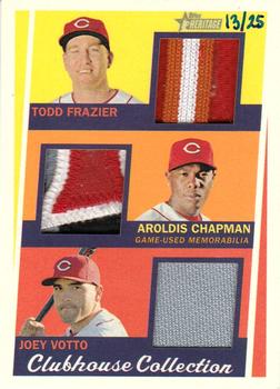 2016 Topps Heritage - Clubhouse Collection Triple Relics #CCTR-FCV Todd Frazier / Joey Votto / Aroldis Chapman Front