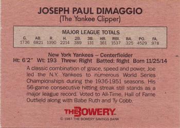 1987 Bowery Bank #NNO Joe DiMaggio Back