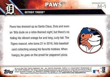 2016 Topps Opening Day - Mascots #M-1 Paws Back