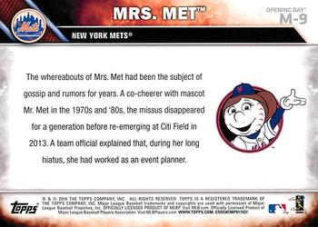 2016 Topps Opening Day - Mascots #M-9 Mrs. Met Back