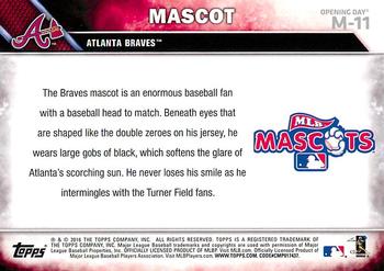 2016 Topps Opening Day - Mascots #M-11 Homer the Brave Back