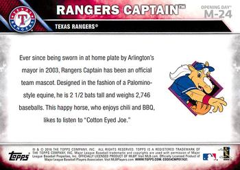 2016 Topps Opening Day - Mascots #M-24 Rangers Captain Back