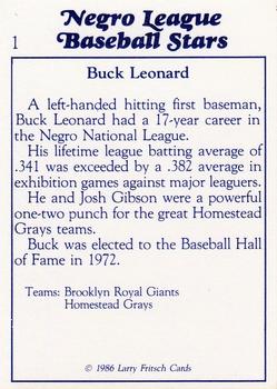 1986 Fritsch Negro League Baseball Stars #1 Buck Leonard Back