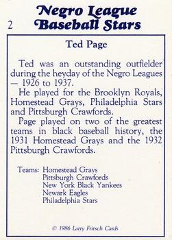 1986 Fritsch Negro League Baseball Stars #2 Ted Page Back