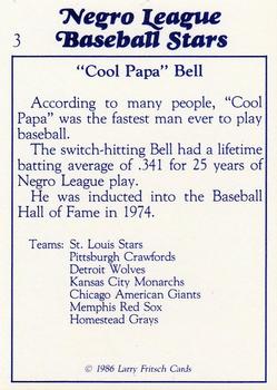 1986 Fritsch Negro League Baseball Stars #3 Cool Papa Bell Back
