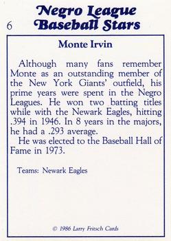 1986 Fritsch Negro League Baseball Stars #6 Monte Irvin Back
