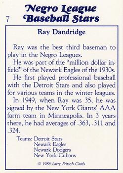 1986 Fritsch Negro League Baseball Stars #7 Ray Dandridge Back