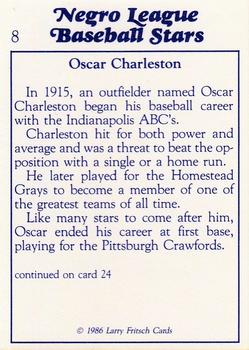 1986 Fritsch Negro League Baseball Stars #8 Oscar Charleston Back