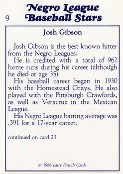 1986 Fritsch Negro League Baseball Stars #9 Josh Gibson Back