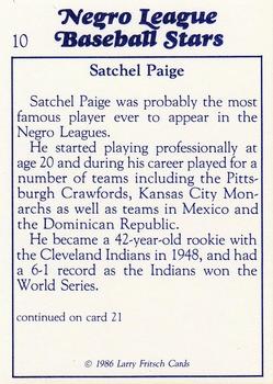 1986 Fritsch Negro League Baseball Stars #10 Satchel Paige Back