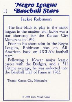 1986 Fritsch Negro League Baseball Stars #11 Jackie Robinson Back
