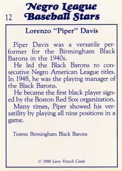 1986 Fritsch Negro League Baseball Stars #12 Piper Davis Back