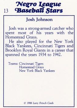 1986 Fritsch Negro League Baseball Stars #13 Josh Johnson Back