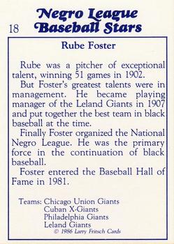 1986 Fritsch Negro League Baseball Stars #18 Rube Foster Back