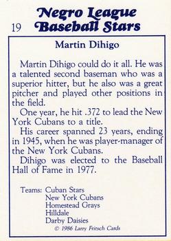 1986 Fritsch Negro League Baseball Stars #19 Martin Dihigo Back