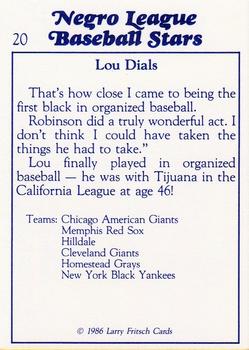 1986 Fritsch Negro League Baseball Stars #20 Lou Dials Back