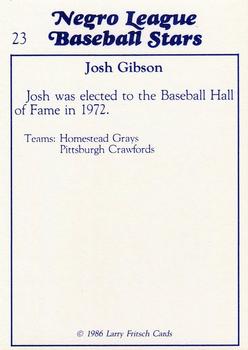 1986 Fritsch Negro League Baseball Stars #23 Josh Gibson Back