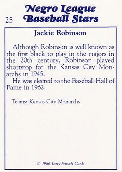 1986 Fritsch Negro League Baseball Stars #25 Jackie Robinson Back