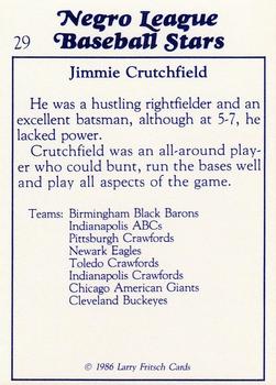 1986 Fritsch Negro League Baseball Stars #29 Jimmie Crutchfield Back
