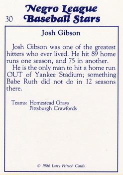 1986 Fritsch Negro League Baseball Stars #30 Josh Gibson Back