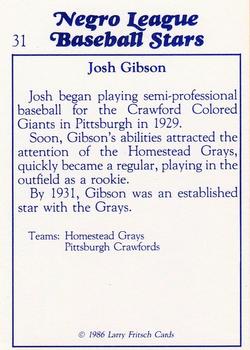 1986 Fritsch Negro League Baseball Stars #31 Josh Gibson Back