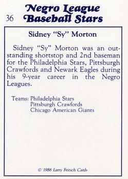1986 Fritsch Negro League Baseball Stars #36 Sidney Morton Back