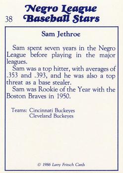 1986 Fritsch Negro League Baseball Stars #38 Sam Jethroe Back