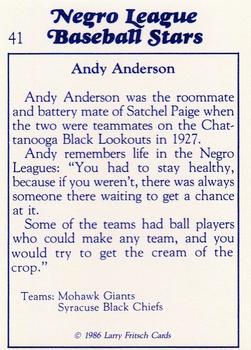 1986 Fritsch Negro League Baseball Stars #41 Andy Anderson Back