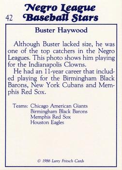 1986 Fritsch Negro League Baseball Stars #42 Buster Haywood Back
