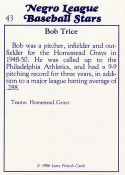 1986 Fritsch Negro League Baseball Stars #43 Bob Trice Back