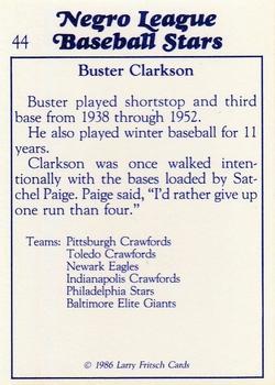 1986 Fritsch Negro League Baseball Stars #44 Buster Clarkson Back