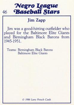 1986 Fritsch Negro League Baseball Stars #46 Jim Zapp Back