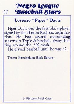 1986 Fritsch Negro League Baseball Stars #47 Piper Davis Back