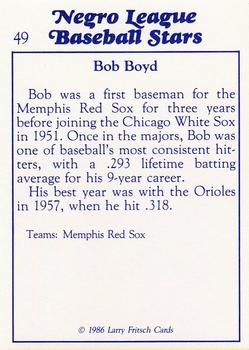 1986 Fritsch Negro League Baseball Stars #49 Bob Boyd Back