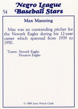 1986 Fritsch Negro League Baseball Stars #54 Max Manning Back