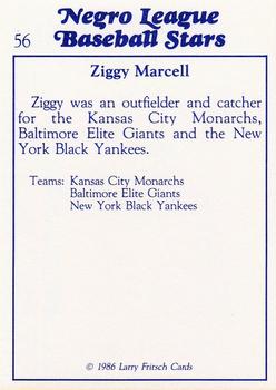 1986 Fritsch Negro League Baseball Stars #56 Ziggy Marcell Back