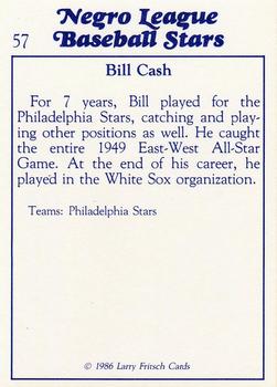 1986 Fritsch Negro League Baseball Stars #57 Bill Cash Back