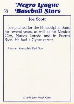 1986 Fritsch Negro League Baseball Stars #58 Joe Scott Back