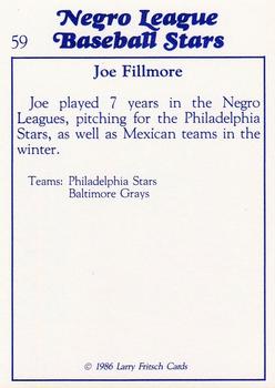1986 Fritsch Negro League Baseball Stars #59 Joe Fillmore Back