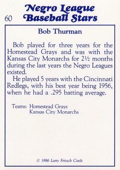 1986 Fritsch Negro League Baseball Stars #60 Bob Thurman Back