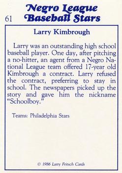 1986 Fritsch Negro League Baseball Stars #61 Larry Kimbrough Back