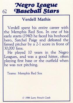 1986 Fritsch Negro League Baseball Stars #62 Verdell Mathis Back