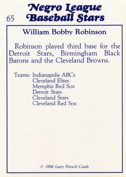 1986 Fritsch Negro League Baseball Stars #65 William Bobby Robinson Back