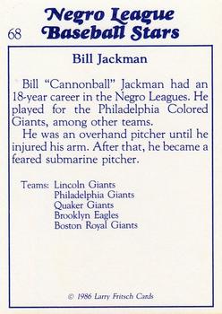 1986 Fritsch Negro League Baseball Stars #68 Bill Jackman Back